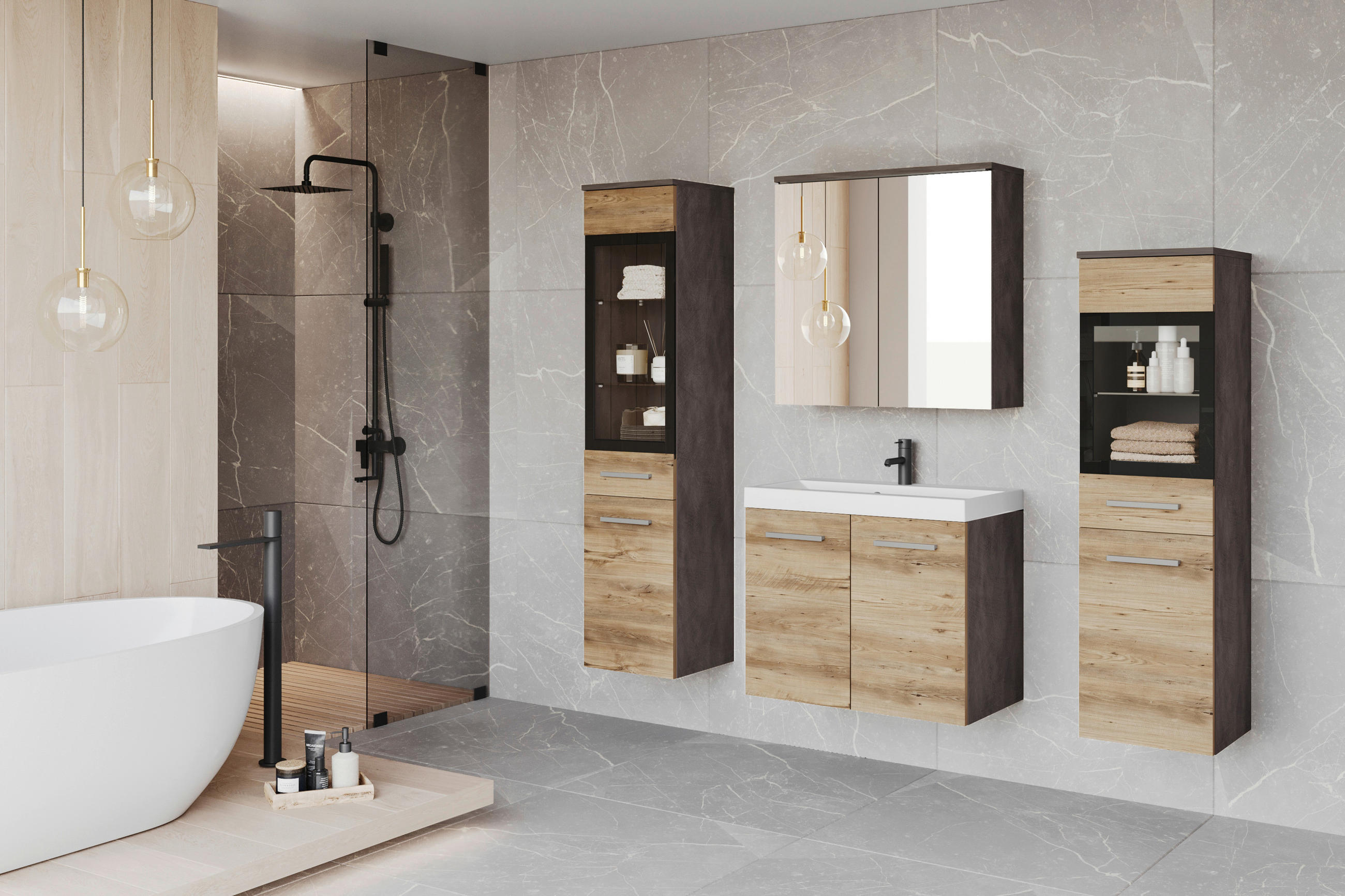 Badezimmer Madrit II 5-teilig 120 cm antracit, kastanjeekf&auml;rgad /120 cm