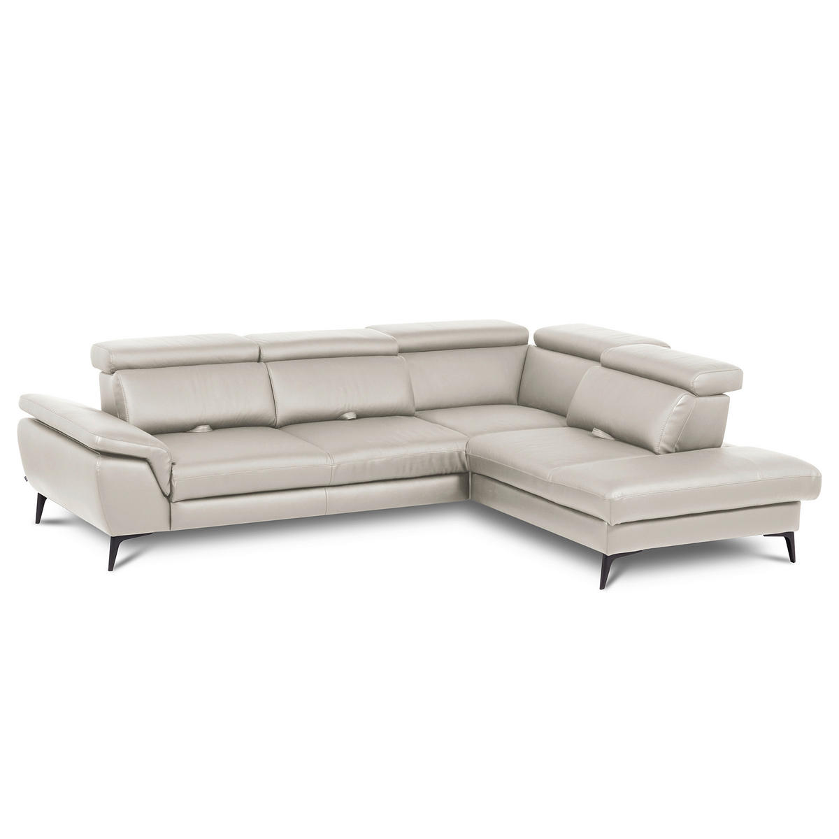 ECKSOFA Lederlook Echtleder Platinfarben  - Platinfarben/Schwarz, Design, Leder/Textil (274/220cm) - Livetastic