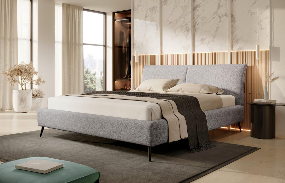 POLSTERBETT 160/200 cm  in Graphitfarben, Grau, Hellbraun  - Hellbraun/Schwarz, Design, Holz/Textil (160/200cm) - Esposa