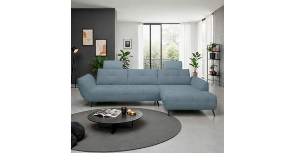 ECKSOFA Blaugrau Chenille Armlehnenkissen, Rücken echt, Sitztiefenverstellung  - Blaugrau/Schwarz, KONVENTIONELL, Textil/Metall (313/215cm) - Hom`in