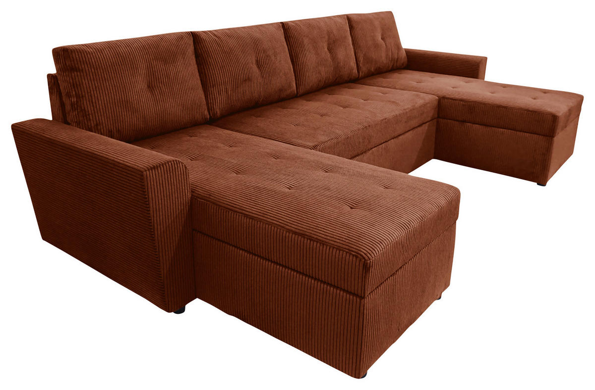 WOHNLANDSCHAFT TERMOLI Rostfarben Cord  - Rostfarben/Schwarz, Design, Kunststoff/Textil (155/296/155cm) - MID.YOU