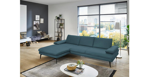 ECKSOFA in Echtleder Blau 180/310 cm - Blau/Schwarz, Design, Leder/Metall (180/310cm) - Dieter Knoll