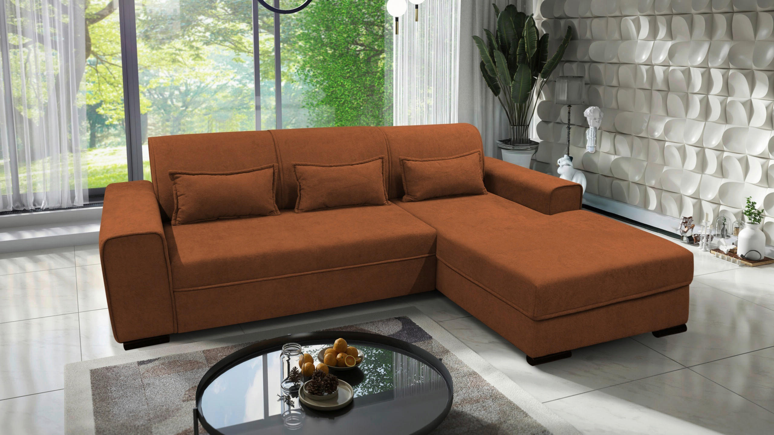 ECKSOFA Rostfarben Struktur, Bouclé  - Rostfarben/Schwarz, Design, Kunststoff/Textil (270/175cm) - MID.YOU