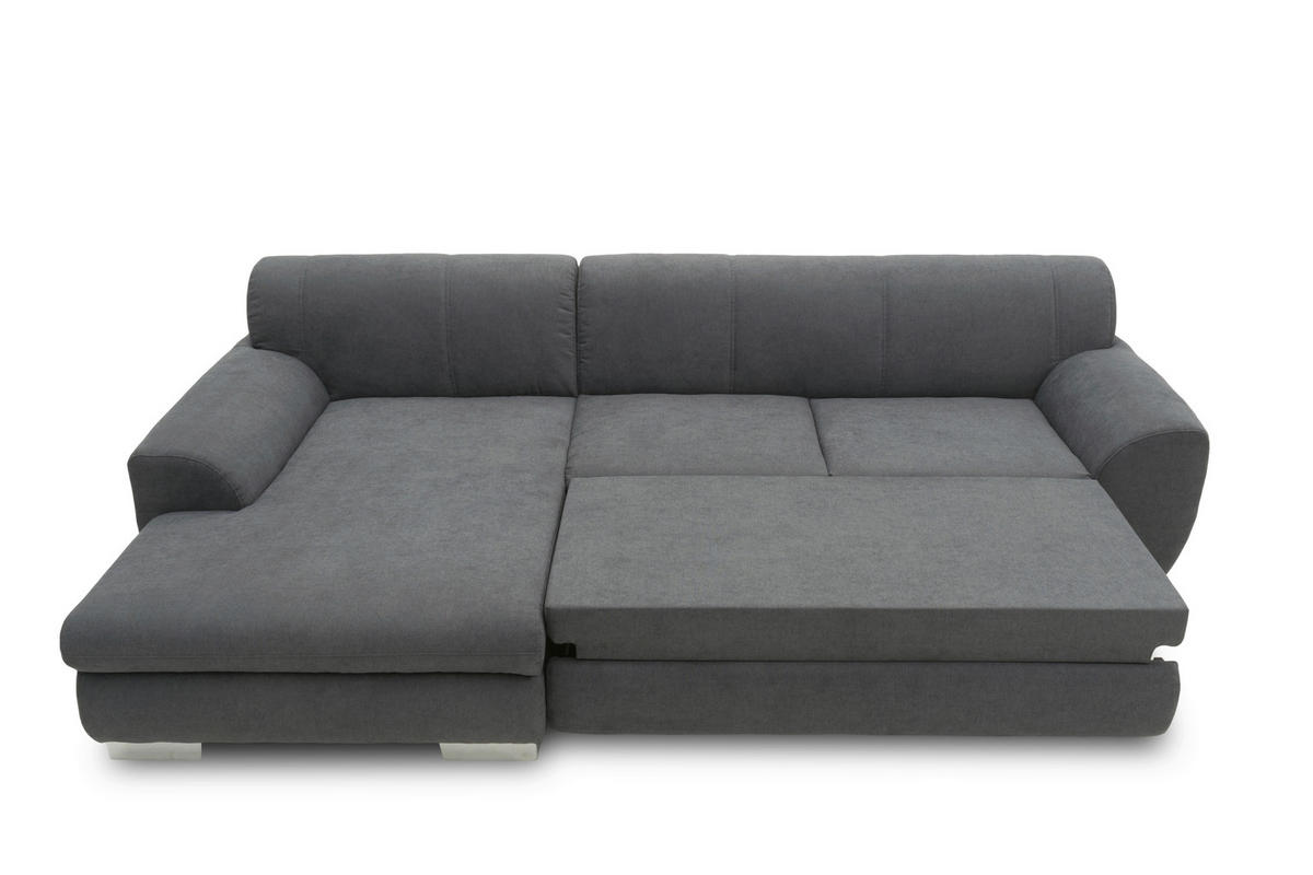 ECKSCHLAFSOFA NIKA Dunkelgrau Webstoff  - Dunkelgrau/Silberfarben, Basics, Holz/Textil (277/156cm) - MID.YOU