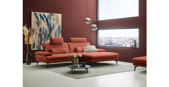 ECKSOFA  in Chenille, Flachgewebe Terracotta  284/180 cm  - Terracotta/Schwarz, Design, Textil/Metall (284/180cm) - Dieter Knoll