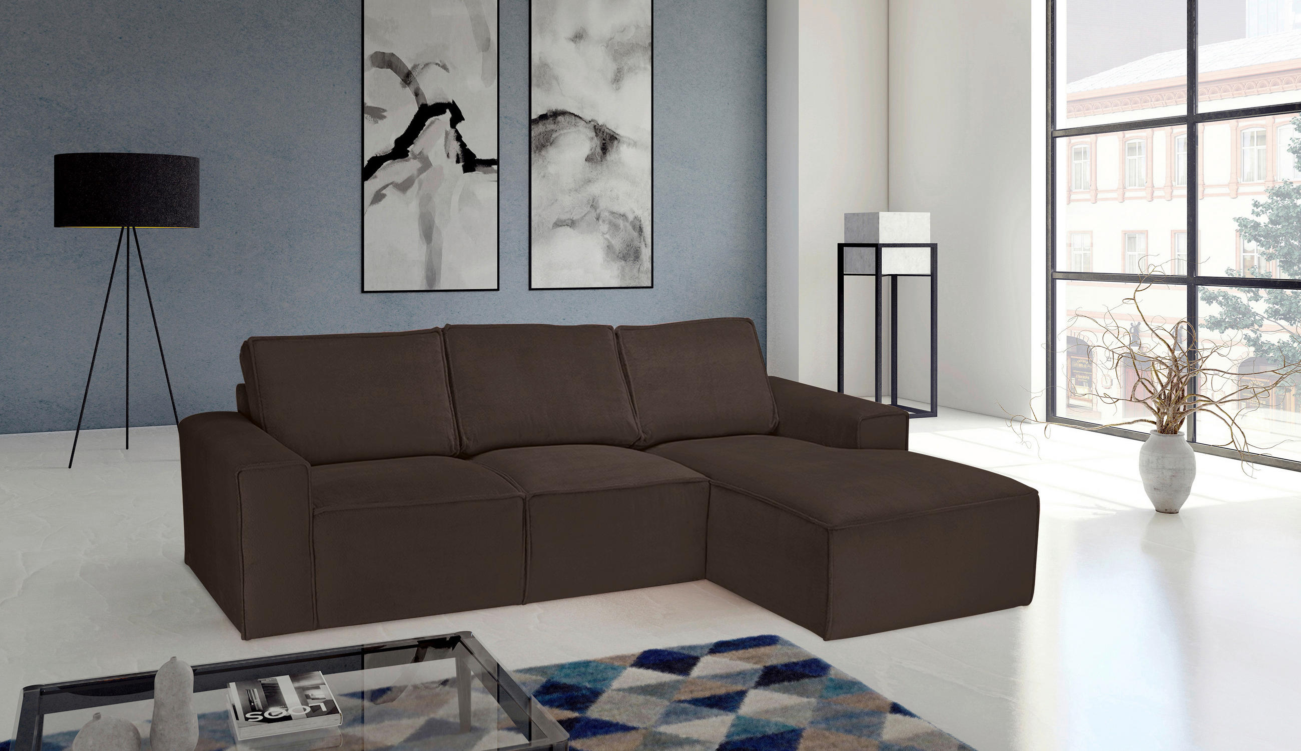ECKSOFA Braun Chenille  - Schwarz/Braun, KONVENTIONELL, Kunststoff/Textil (272/168cm) - Carryhome