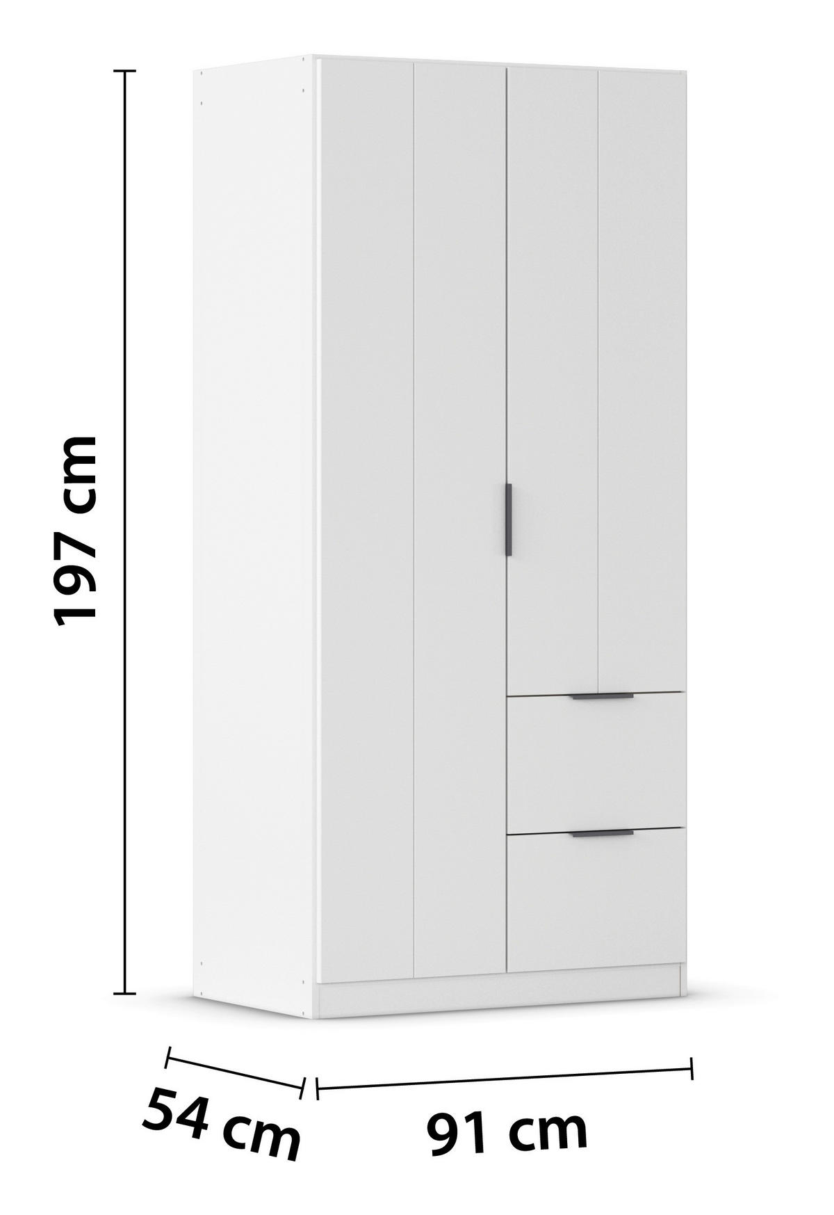 GARDEROB MED GÅNGJÄRN 91/197/54 cm 2-dörrar - vit/grå, Modern, metall/trämaterial (91/197/54cm) - Rauch Möbel