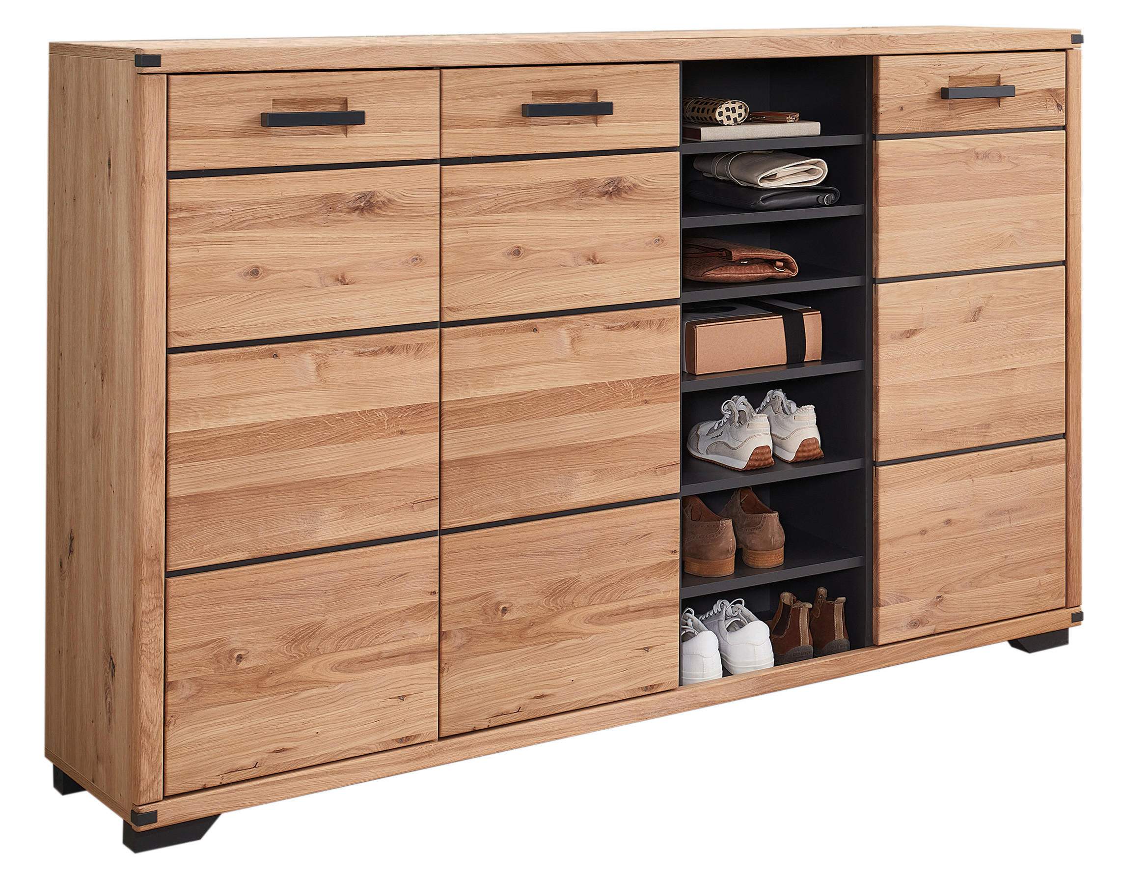 SCHUHSCHRANK Wildeiche massiv Graphitfarben, Eiche Artisan  - Graphitfarben/Eiche Artisan, Natur, Holz/Holzwerkstoff (160/107/41cm) - Linea Natura