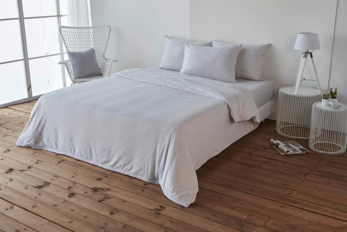 BETTWÄSCHESET Jersey 160/210 cm  50 cm/70 cm  - Silberfarben, Basics, Textil (160/210cm) - Novel