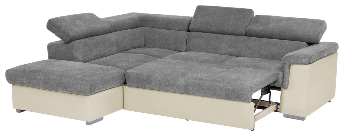 ECKSOFA Anthrazit, Braun Lederlook, Flachgewebe  - Anthrazit/Braun, Basics, Holz/Textil (217/252cm) - MID.YOU