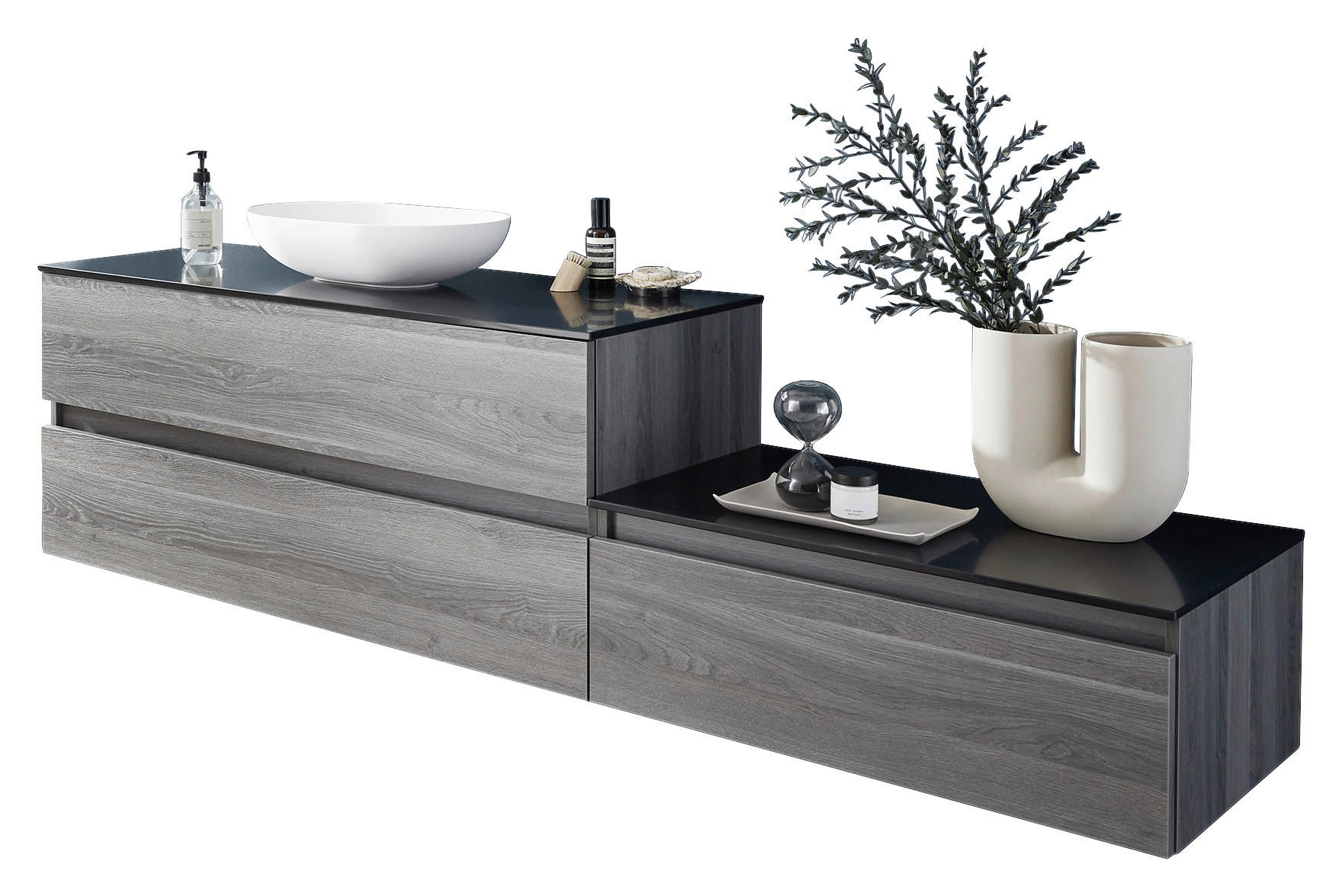 WASCHTISCHKOMBI 201 cm  - Alufarben/Weiß, Design, Keramik/Holzwerkstoff (201cm) - Novel