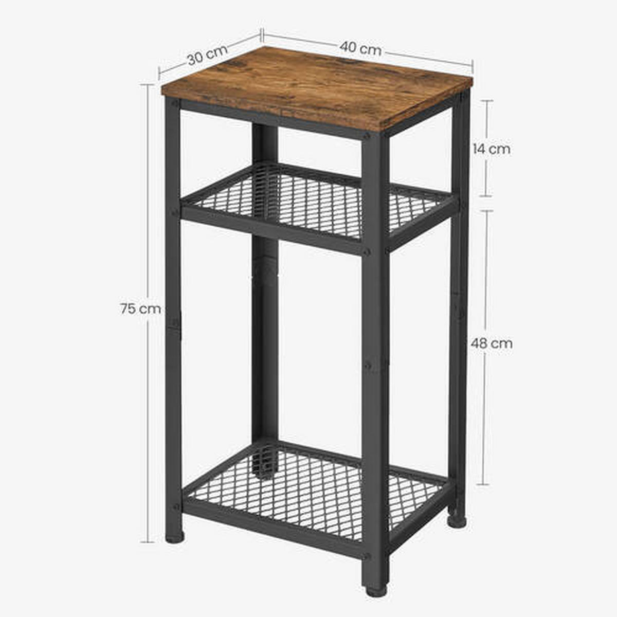 BEISTELLTISCH 40/30/75 cm Braun, Schwarz rechteckig  - Schwarz/Braun, Design, Holzwerkstoff/Metall (40/30/75cm) - Boxxx