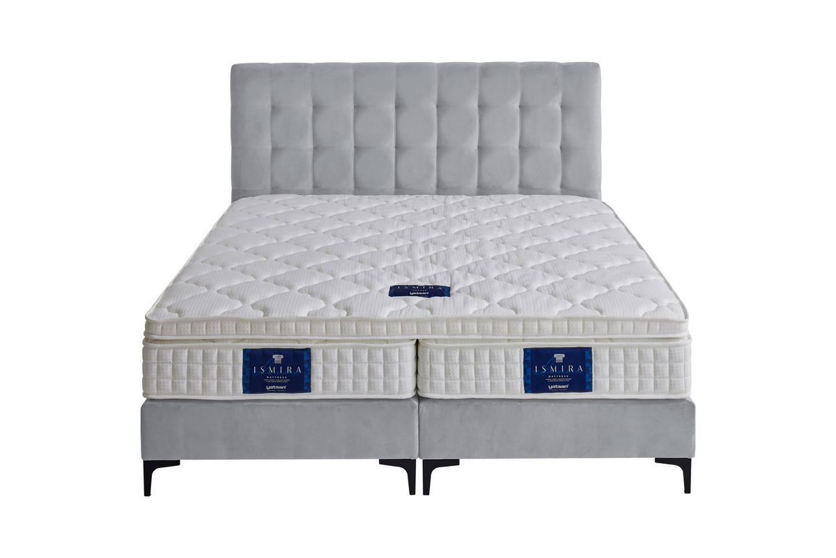 POSTELJA BOXSPRING   x  , tekstil, leseni material svetlo siva  - črna/naravne barve, Moderno, kovina/tekstil (140/200cm) - MID.YOU