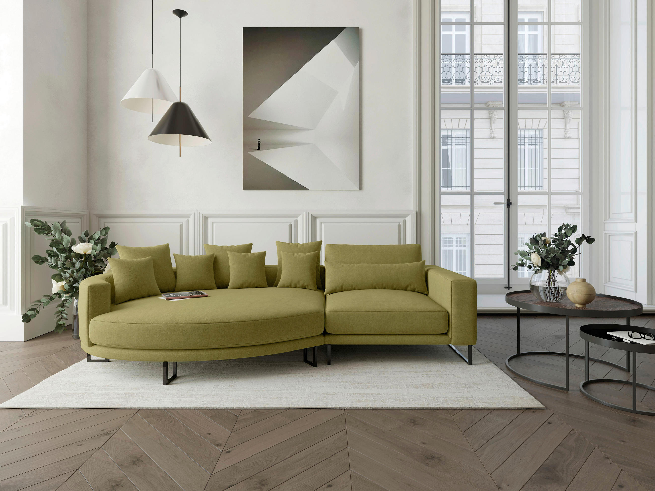 BIGSOFA in Webstoff Olivgrün  - Schwarz/Olivgrün, Design, Textil/Metall (150/283cm) - Livetastic
