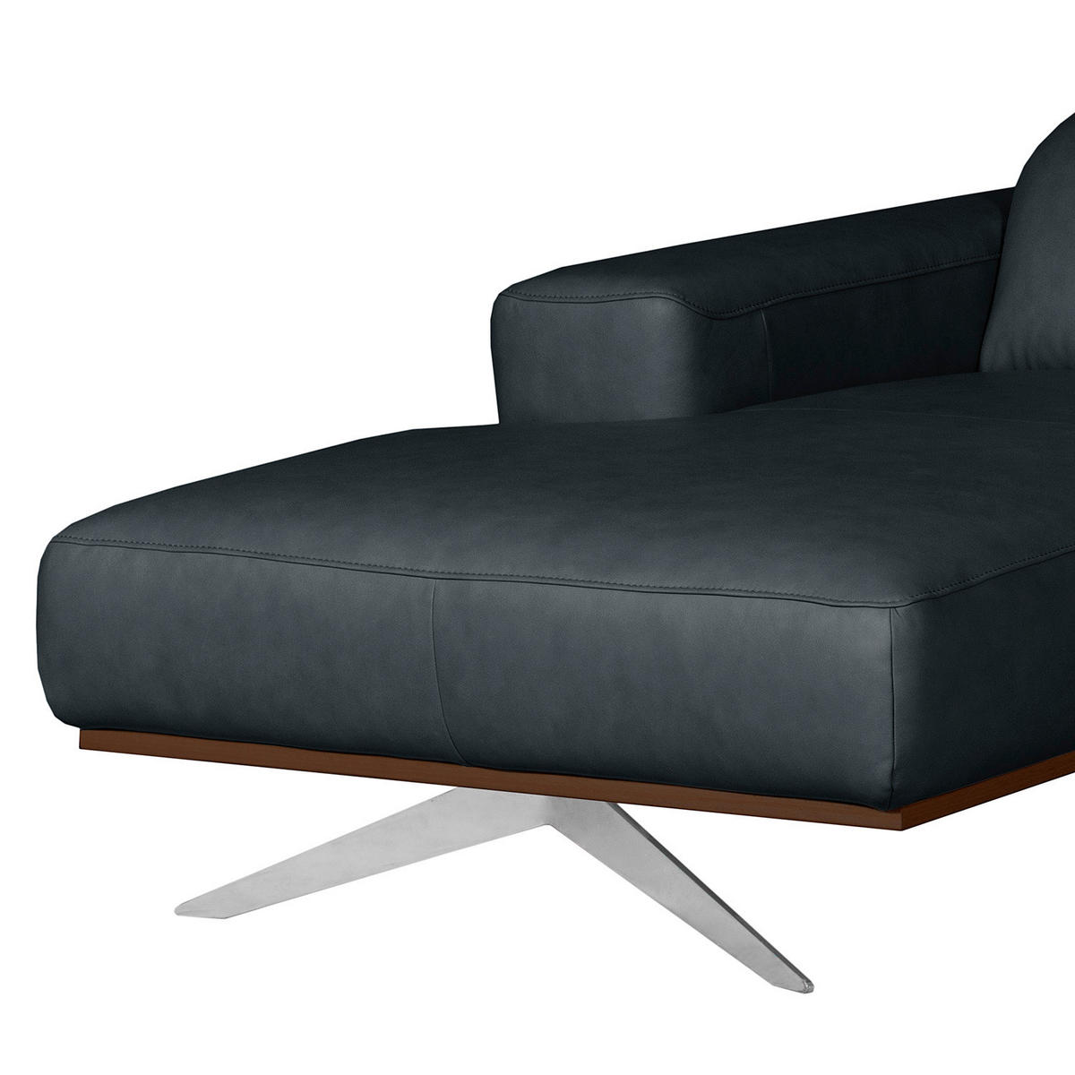 ECKSOFA  in Echtleder Blau Rücken echt, Kopfteilverstellung  187/295 cm  - Chromfarben/Blau, Design, Leder/Metall (187/295cm) - Livetastic