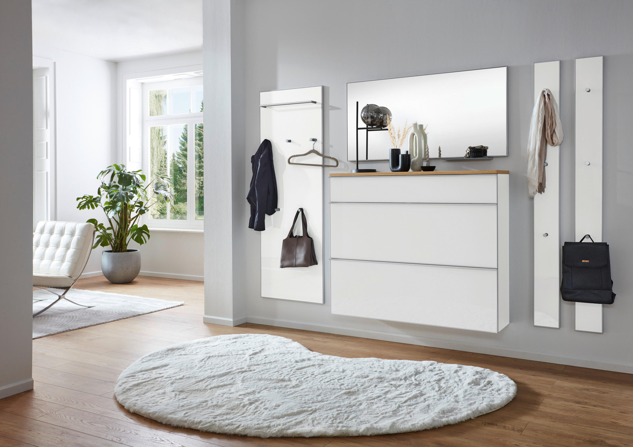 GARDEROBE 6-teilig in 260/195/31 cm - Weiß, Design, Glas/Holz (260/195/31cm)