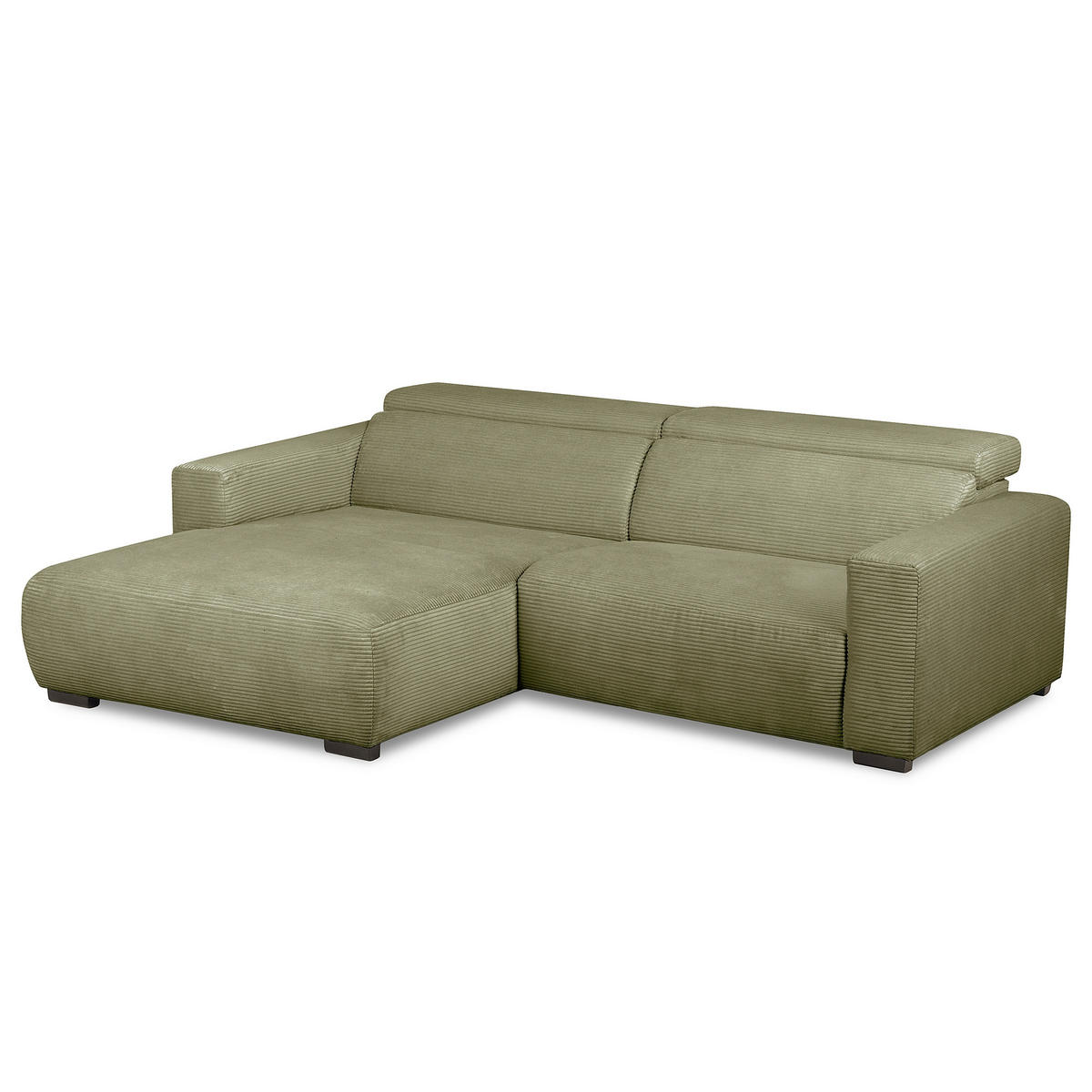 ECKSOFA RENO Grün Cord Relaxfunktion, Kopfteilverstellung  - Schwarz/Grün, Design, Kunststoff/Textil (184/248cm) - Livetastic
