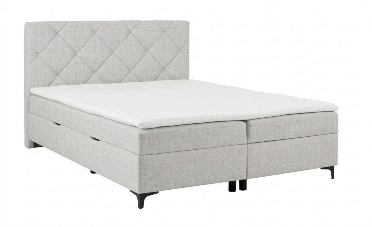 BOXBETT 160/200 cm,  in Hellgrau, Bettkasten, Topper, H3 + H3 = fest  - Hellgrau/Schwarz, MODERN, Holz/Textil (160/200cm) - MID.YOU