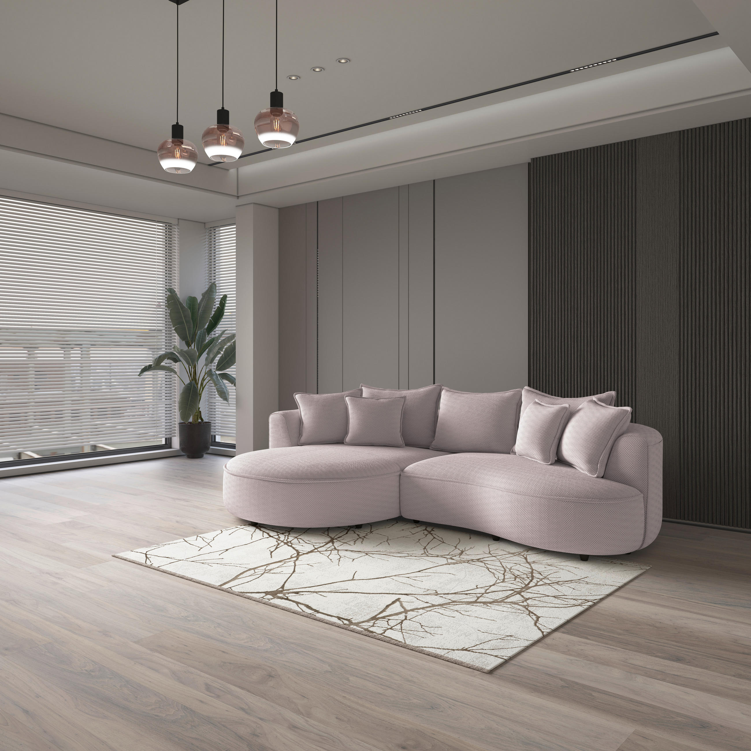 ECKSOFA in Velours, Struktur Hellrosa  - Hellrosa/Schwarz, Modern, Kunststoff/Textil (168/287cm) - Livetastic