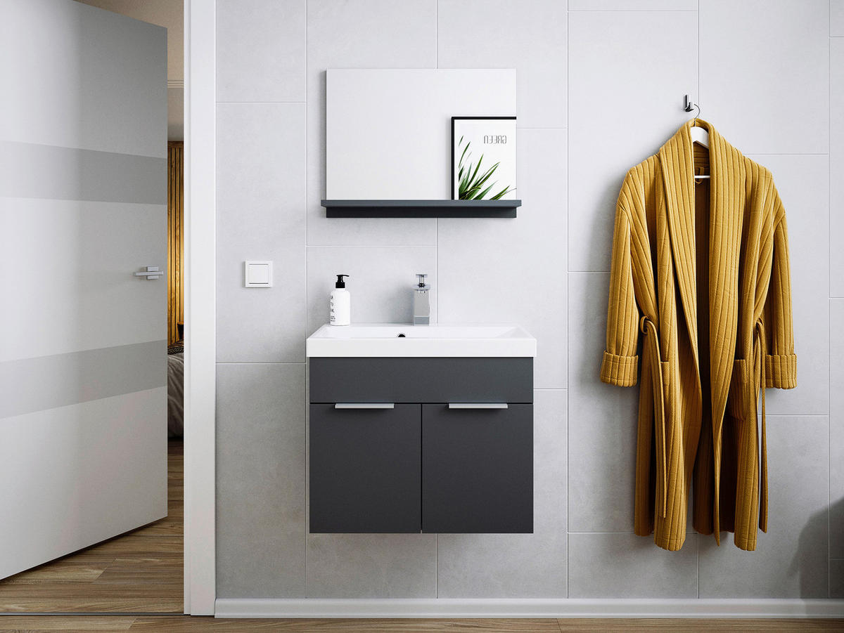 WASCHTISCHKOMBI 59,5 cm  - Graphitfarben, Basics, Holzwerkstoff/Stein (59,5cm) - MID.YOU