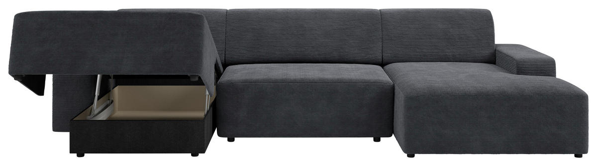 WOHNLANDSCHAFT in Cord Dunkelgrau  - Dunkelgrau/Schwarz, Modern, Kunststoff/Textil (162/329/162cm) - Trendmanufaktur