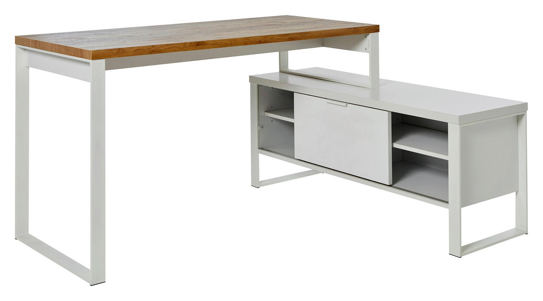 SCHREIBTISCH 147/120/76 cm  in Weiß, Eichefarben  - Eichefarben/Weiß, KONVENTIONELL, Holzwerkstoff/Metall (147/120/76cm) - Livetastic