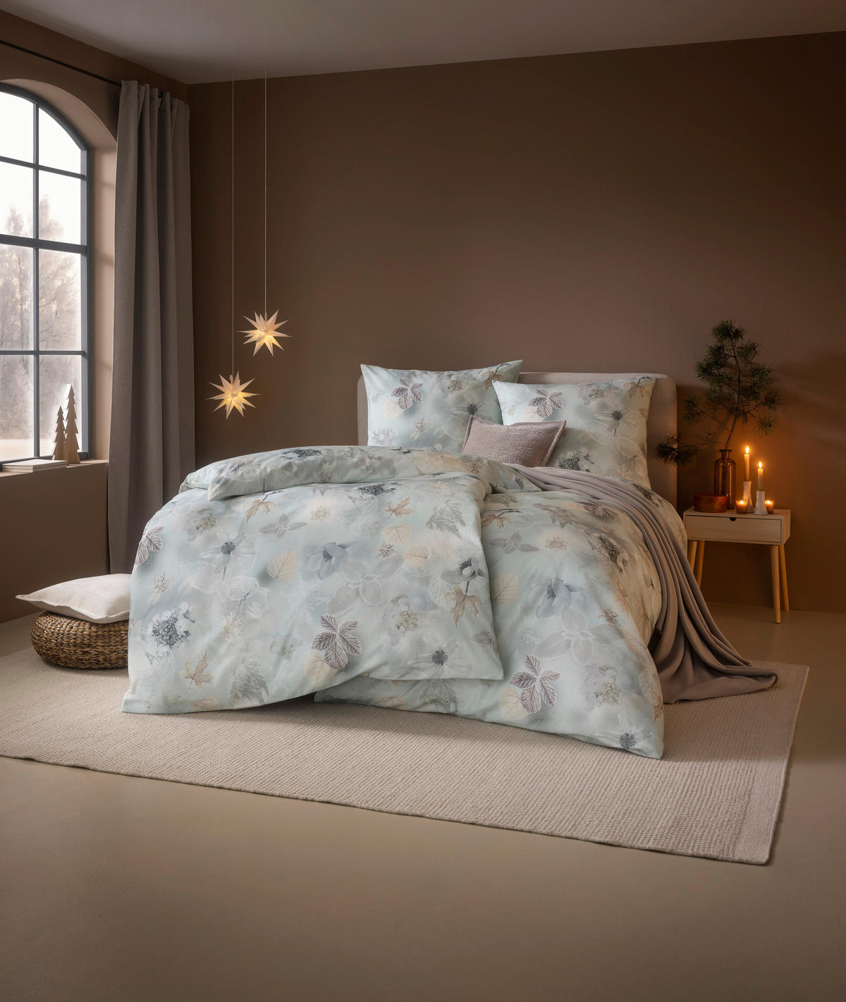 BETTWÄSCHE 2-teilig Winter Leaves Flanell 135/200 cm  - Hellblau, Design, Textil (135/200cm) - Estella