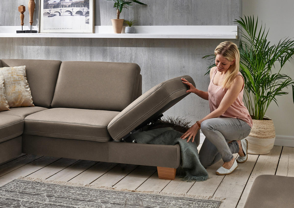ECKSOFA  in Echtleder Alufarben  274/235 cm  - Eichefarben/Beige, KONVENTIONELL, Leder/Holzwerkstoff (274/235cm) - Beldomo Premium