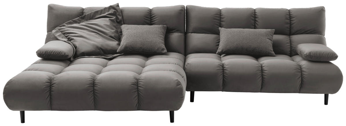 ECKSOFA Grau Velours  - Schwarz/Grau, Design, Holz/Textil (178/293cm) - Pure Home Lifestyle