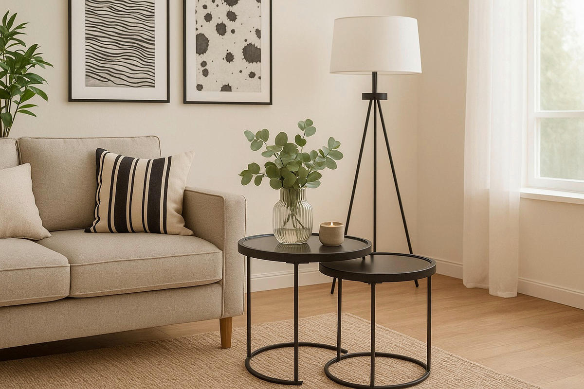 BEISTELLTISCHSET rund Schwarz  - Schwarz/Braun, Design, Glas/Metall (50/50/50cm) - MID.YOU