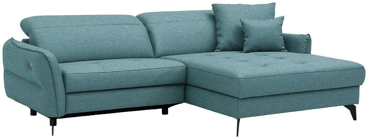 ECKSOFA Flachgewebe Petrol  - Petrol/Schwarz, Design, Textil/Metall (246/175cm) - Celina