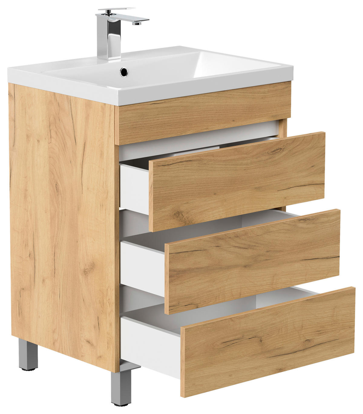 WASCHTISCHKOMBI 70 cm  - Eichefarben/Weiß, Basics, Holzwerkstoff/Stein (70cm) - MID.YOU