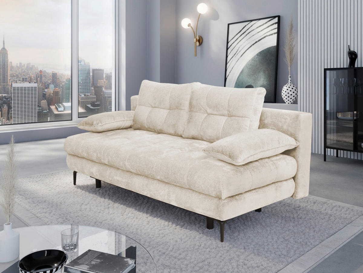 SCHLAFSOFA Chenille Creme  - Creme/Schwarz, KONVENTIONELL, Textil/Metall (203/94/96cm) - Carryhome
