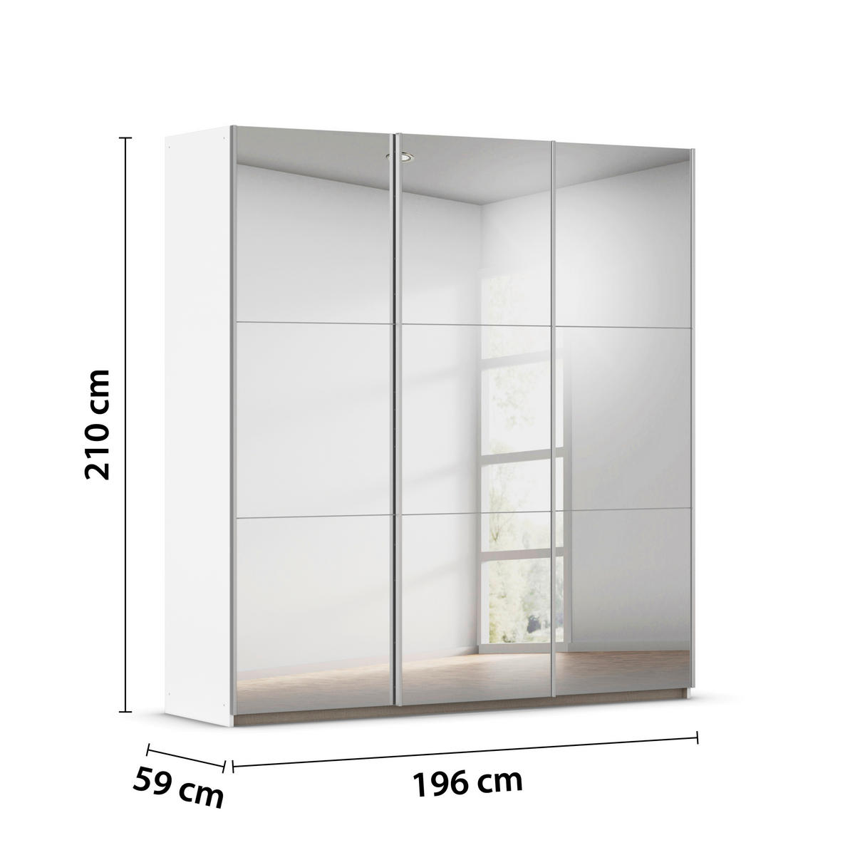 GARDEROB MED SKJUTDÖRRAR 196/210/59 cm,  i vit, 3 dörrar  - vit/grå, Trend, metall/trämaterial (196/210/59cm) - Rauch Möbel