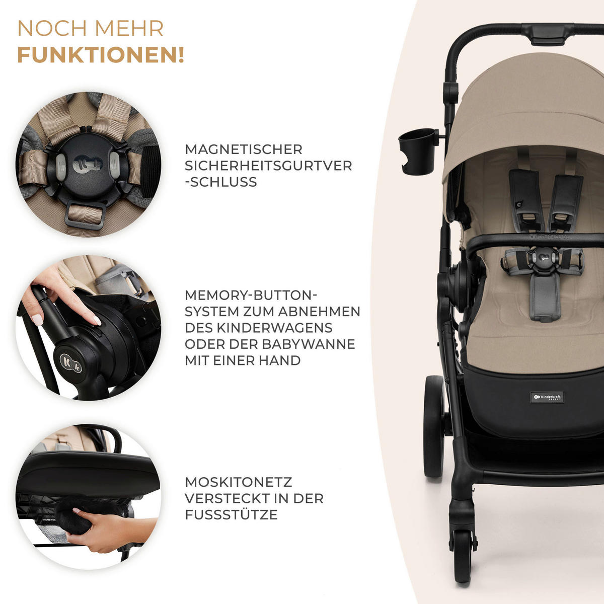 KINDERWAGEN Yoxi 3in1  - Schwarz Hochglanz/Beigebraun, Basics, Kunststoff/Textil (107/59/97cm) - Kinderkraft