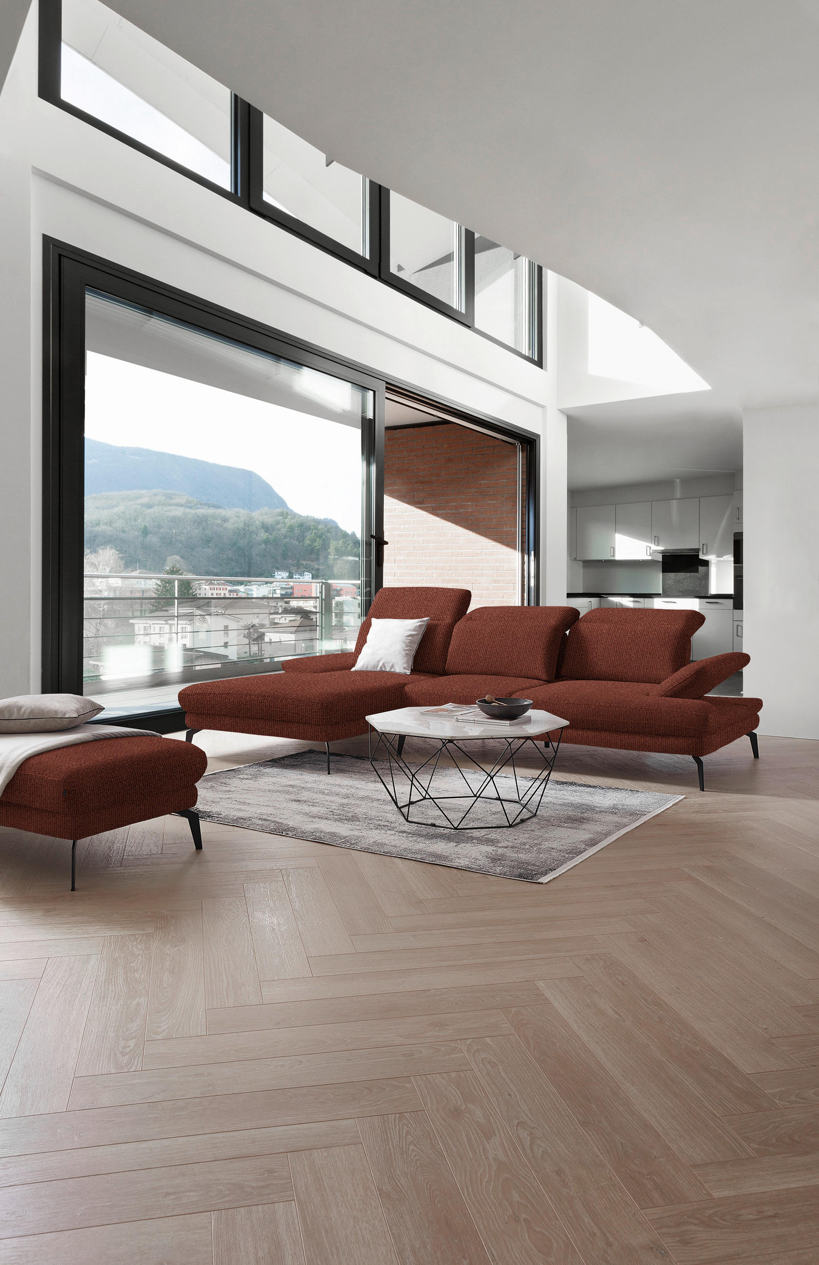 ECKSOFA in Webstoff Rostfarben  - Rostfarben/Schwarz, Design, Textil/Metall (180/289cm) - Stylife