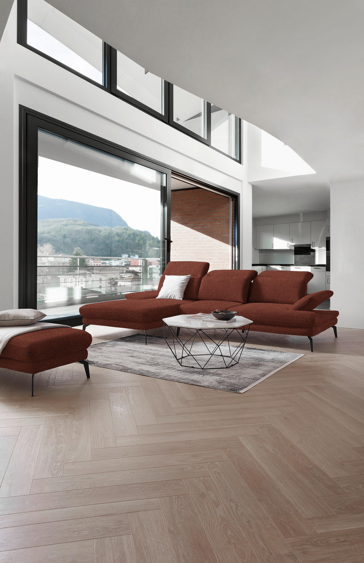 ECKSOFA in Webstoff Rostfarben  - Rostfarben/Schwarz, Design, Textil/Metall (180/289cm) - Stylife