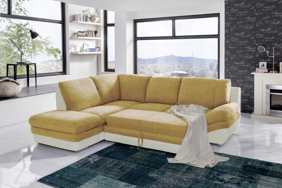 WOHNLANDSCHAFT in Creme, Dunkelgelb  - Chromfarben/Dunkelgelb, Modern, Textil/Metall (221/264cm) - MID.YOU