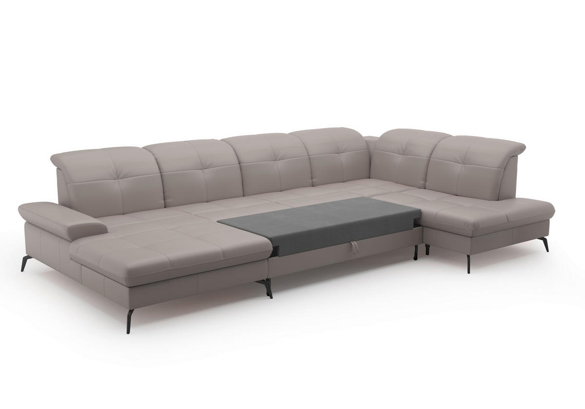 WOHNLANDSCHAFT in Vliesstoff Kombination Echtleder/Stoff Hellgrau  - Hellgrau/Schwarz, Konventionell, Leder/Textil (185/357/231cm) - Sit & More