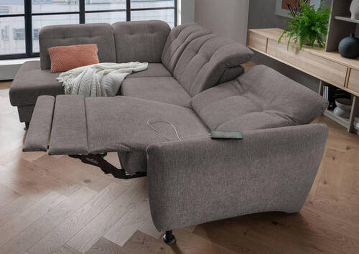 ECKSOFA in Chenille Graubraun  - Graubraun/Schwarz, Modern, Textil/Metall (198/270cm) - Livetastic