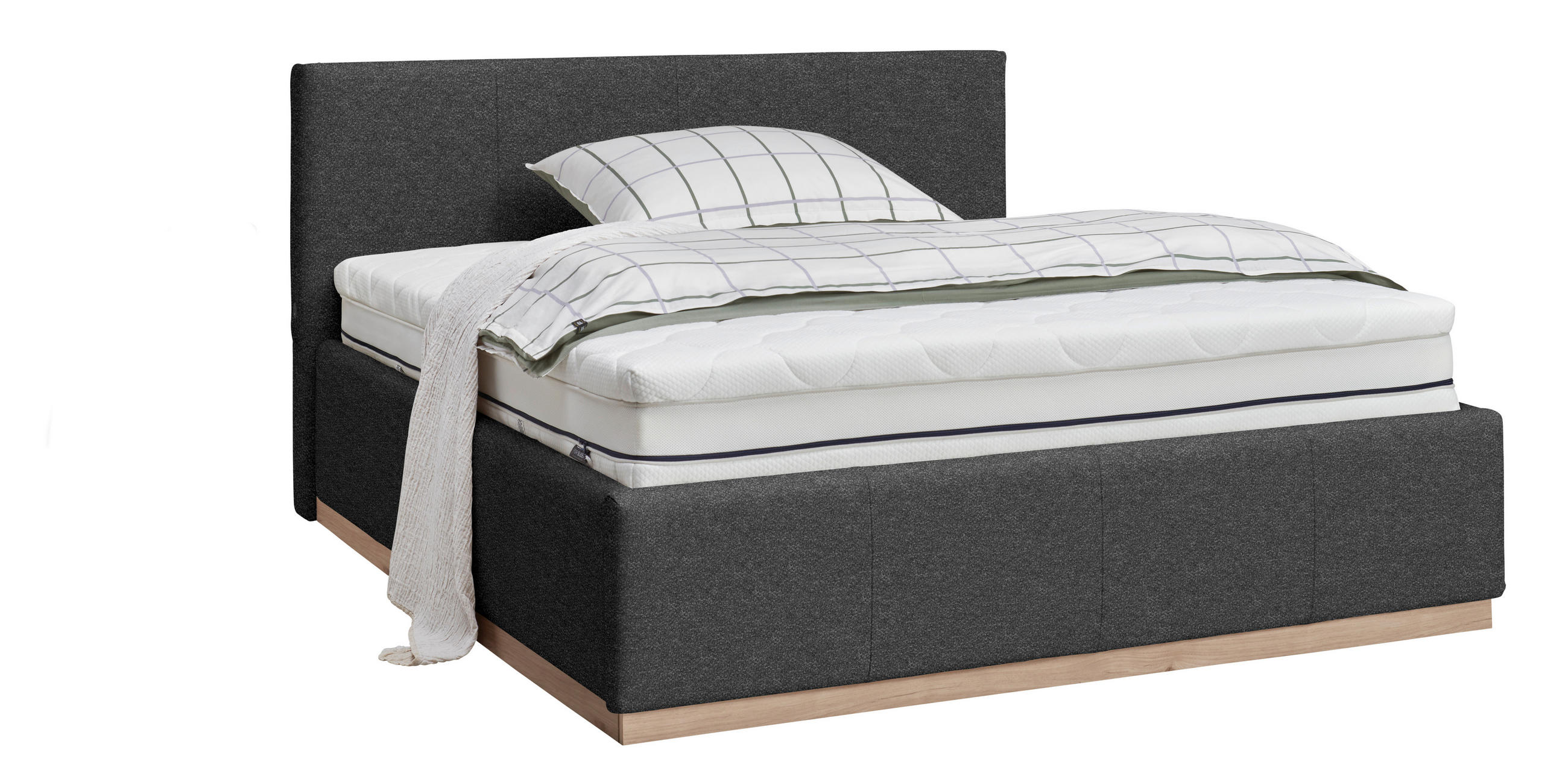 POLSTERBETT Beleuchtung, Lattenrost, Bettkasten Anthrazit 200/200 cm  - Birkefarben/Anthrazit, Design, Holz/Holzwerkstoff (200/200cm) - Lomoco