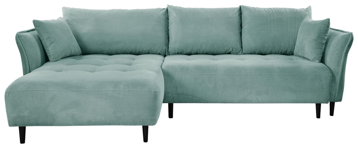 ECKSOFA in Chenille Mintgrün  - Schwarz/Mintgrün, Konventionell, Holz/Textil (160/290cm) - MID.YOU