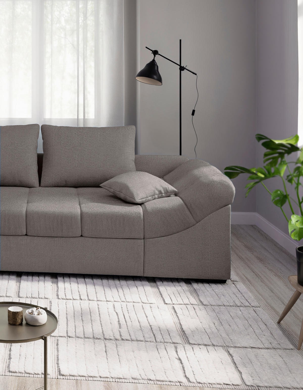 ECKSCHLAFSOFA Graubraun Chenille  - Graubraun/Schwarz, MODERN, Holz/Textil (202/298cm) - MID.YOU