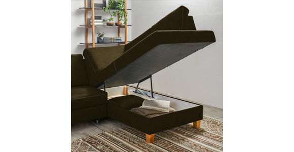 ECKSOFA in Flachgewebe Olivgrün  - Eichefarben/Olivgrün, Design, Holz/Textil (253/185cm) - Cantus