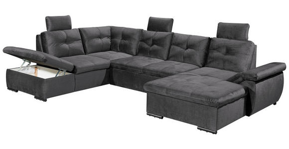WOHNLANDSCHAFT in Mikrovelours Grau - Schwarz/Grau, KONVENTIONELL, Kunststoff/Textil (217/334/127cm) - Carryhome