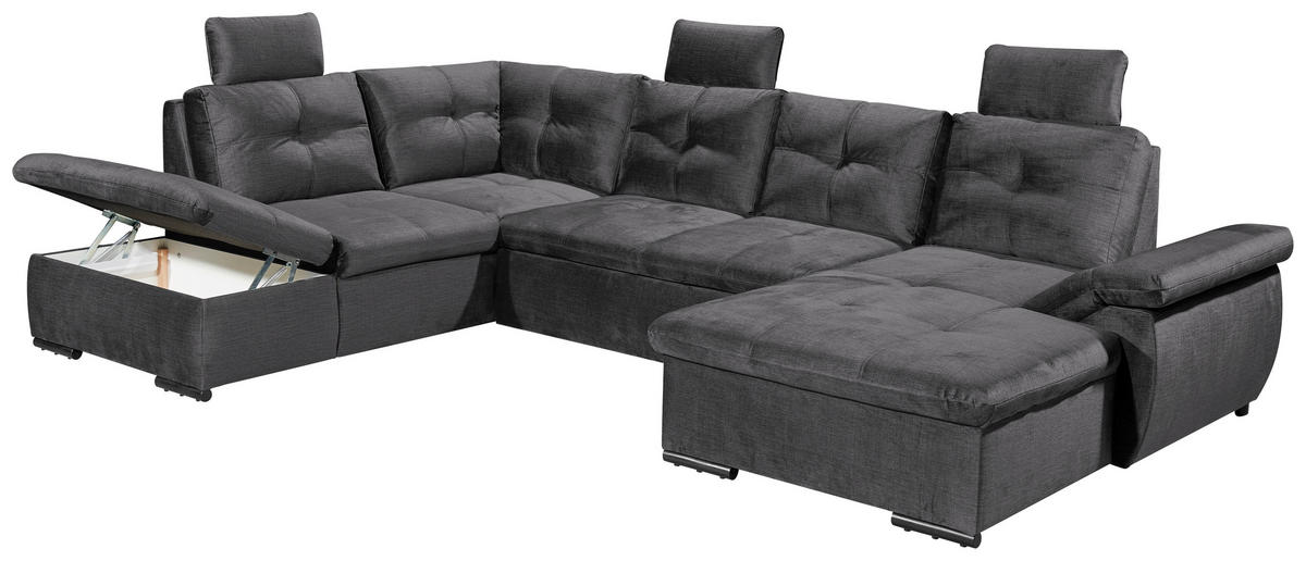WOHNLANDSCHAFT in Mikrovelours Grau  - Schwarz/Grau, KONVENTIONELL, Kunststoff/Textil (217/334/127cm) - Carryhome