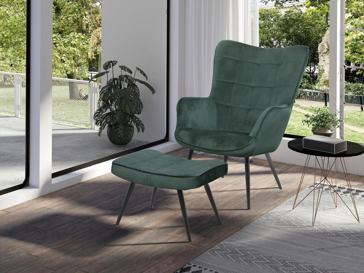 SESSELSET UTA Samt    - Dunkelgrün/Schwarz, Basics, Textil/Metall (72-60/97-39/80-41cm) - MID.YOU