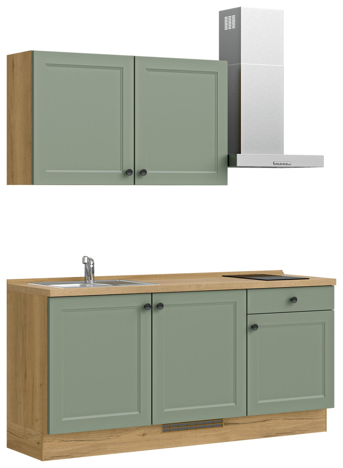 KÜCHENBLOCK Cascada 180 cm  in Eichefarben, Schilfgrün  - Schilfgrün/Eichefarben, MODERN, Holzwerkstoff/Metall (180cm) - Nobilia