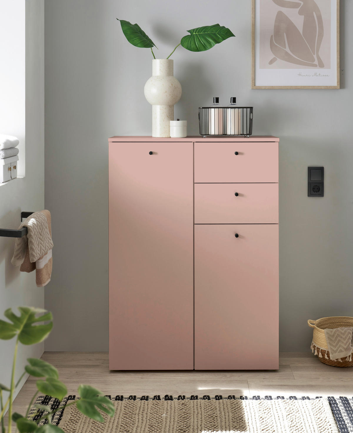 MIDISCHRANK 80/110/30 cm  - Schwarz/Rosa, MODERN, Holzwerkstoff/Kunststoff (80/110/30cm) - MID.YOU