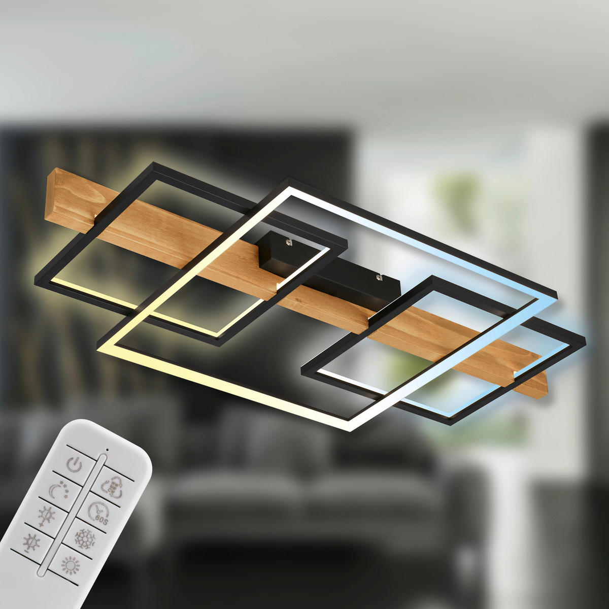 LED-DECKENLEUCHTE 75/40/8 cm   - Eichefarben/Schwarz, Natur, Holz/Metall (75/40/8cm) - Briloner